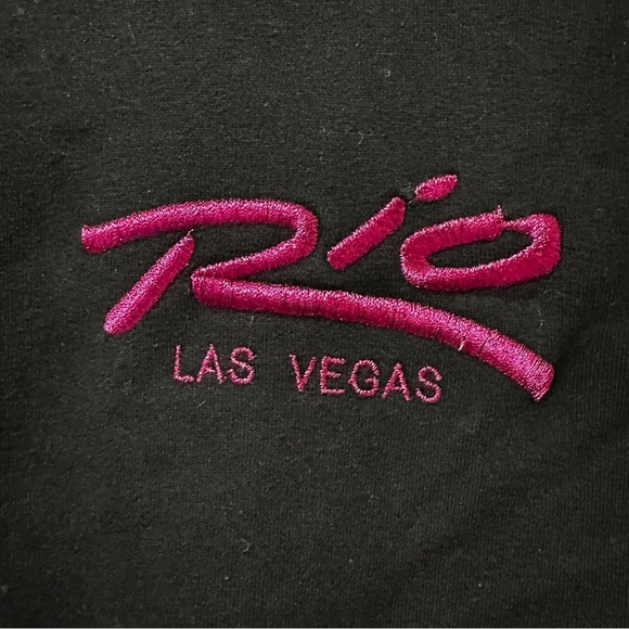 Vintage 90s Rio Las Vegas Hotel Casino Sweatshirt Black Pink Glitter Size Medium - Picture 3 of 11